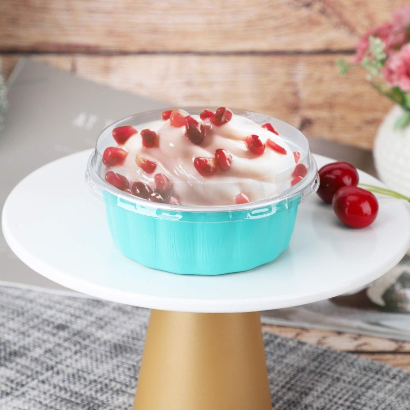 Beasea 8 oz 50 Pack Disposable Ramekins with Lids, Aluminum Cups for Baking Elegant Blue Aluminum Foil Cups Creme Brulee Muffin Cupcake Baking Cup Mini Pudding Cups for Party Wedding Birthday - Image 4